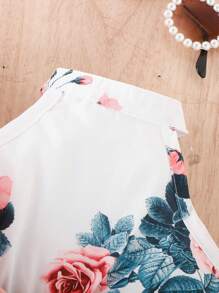 Baby Girl Solid Vest Jacket & Floral Print Belted Jumpsuit