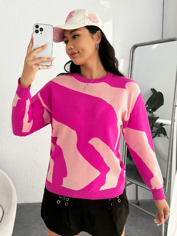 Plus Color Block Drop Shoulder Sweater