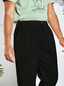 Manfinity RebelGame Men Solid Slant Pocket Straight Leg Pants - Black - View 3