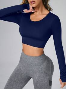 Easithlete 纯色落肩运动 T 恤 - 藏蓝色 - 查看 5