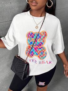 Slaydiva 熊和字母圖案落肩T恤&騎行褲 - 彩色 - 查看 3