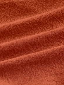 SHEIN EZwear 翻蓋口袋落肩袖短款襯衫 - 鏽棕色 - 查看 4