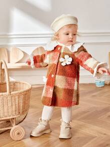 SHEIN Áo khoác bé gái Đắp vá Nút phía trước - Nhiều màu - Xem 5