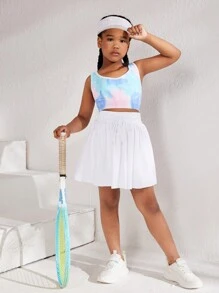 SHEIN Cô gái Tween Eo dây rút Váy năng động Có túi điện thoại - trắng - Xem 3