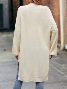 SHEIN LUNE Cárdigan de hombros caídos de color sólido - Albaricoque - Ver 2