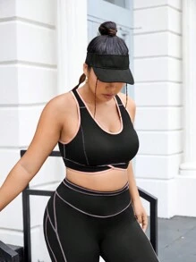 Yoga Basic Plus Contrast Binding Racer Back Sports Bra