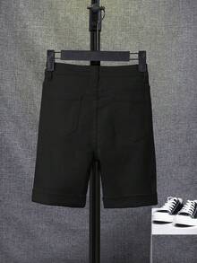 SHEIN Tween Boy Ripped Frayed Denim Shorts - Black - View 2