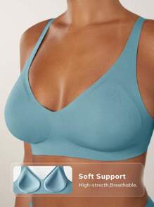 LUVLETTE Dream Curve 2ndSkin Wireless Silicone Seamless No Show Plunge Lounge T-Shirt Bra - Blue - View 10