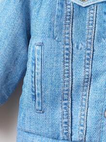 SHEIN Young Girl 1pc Borg Collar Teddy Lined Jacket - Light Wash - View 3