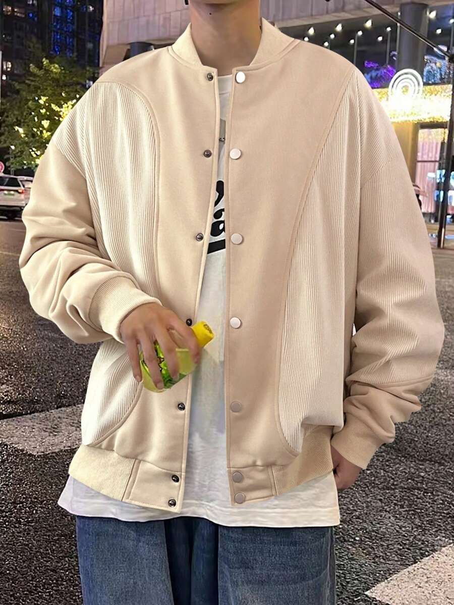 Manfinity Roghcode Siêu Quá lớn Nam Thả vai Áo khoác bomber ( Không có Áo thun ) - Màu be - Xem 1