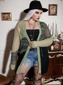 Calvaya Plus Halloween Colorblock Button Front Cardigan - Multicolor - View 5