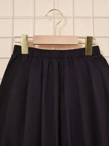 SHEIN 女大童素色彈性腰帶A字半身裙 - 黑色 - 查看 3