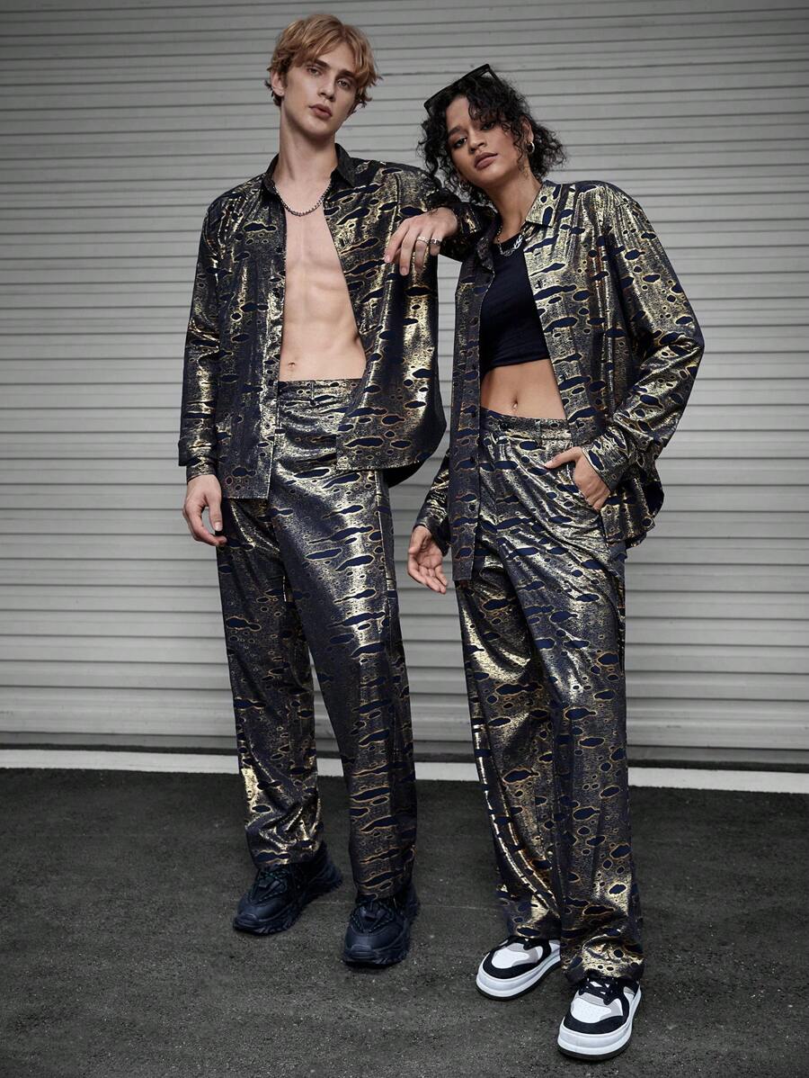 SWAVVY 1pc Allover Print Shirt & 1pc Pants - Multicolor - View 1