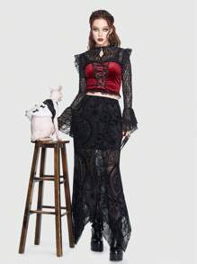 ROMWE Pháp Vintage Xa ten & Ren Đen Và Trắng Trang phục cho thú cưng - Đen và trắng - Xem 3