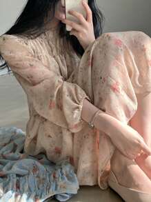 DAZY Vải in hoa Tay áo Đèn lồng Váy Smock - Nhiều màu - Xem 6