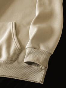 SHEIN EZwear Floral & Butterfly Print Drawstring Thermal Lined Hoodie - Khaki - View 3