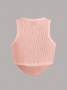SHEIN EZwear Chi tiết Patched thư Curved Hem Áo ba lỗ - Màu Hồng  San hô - Xem 2