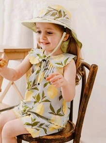 Baby Girl 1pc Lemon Print Peter Pan Collar Top & 1pc Shorts
