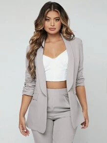 SHEIN SXY Shawl Neck Open Front Blazer & Pants Without Cami Top In Fall/Winter - Grey - View 5