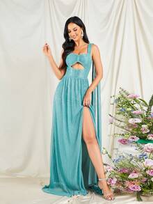 Missord Cut Out Split Thigh Party Dress - Green - View 1