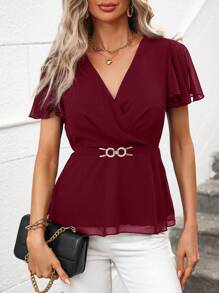 SHEIN Clasi Áo sơ mi nữ - Màu Đỏ Sâu - Xem 4