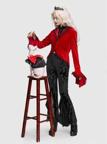 ROMWE Pet Dress Strap & Flutter Sleeve Red Butterfly Satin Black Formal Skirt - Multicolor - View 3