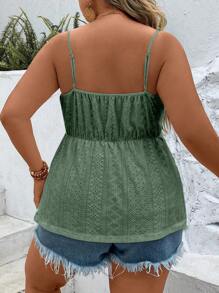 Breezaya Plus Eyelet Embroidery Peplum Summer Boho Cami Top - Green - View 2