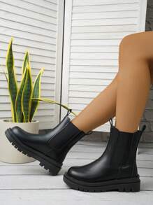 Teenagers' Thick Bottom Ankle Boots For Spring And Autumn, Unisex Black - Black - View 1