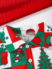 SHEIN Young Boy Christmas Print Button Front Shirt - Multicolor - View 4