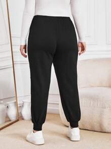 SHEIN Essnce Plus Pearls Beaded Sweatpants - Black - View 2