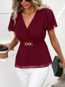 SHEIN Clasi Áo sơ mi nữ - Màu Đỏ Sâu - Xem 1