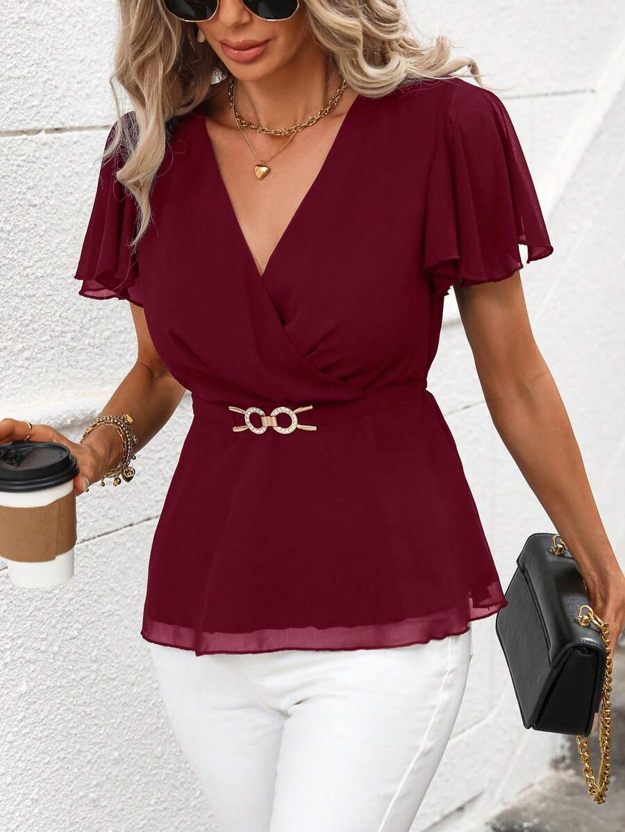 SHEIN Clasi Áo sơ mi nữ - Màu Đỏ Sâu - Xem 1