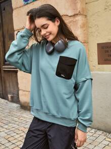 In My Nature Letter Flap Pocket Drop Shoulder 2 In 1 Outdoor Sweatshirt - Grey - View 5