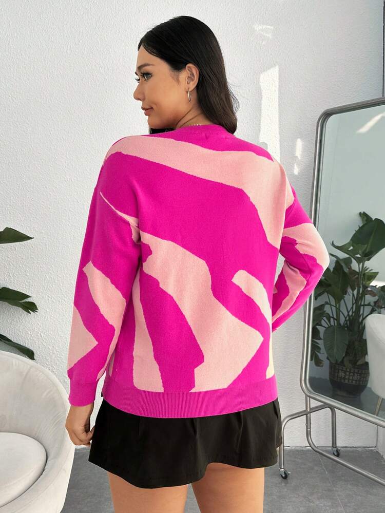 Plus Color Block Drop Shoulder Sweater