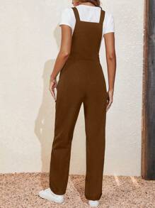 SHEIN Essnce Solid Slant Pocket Overall Jumpsuit Without Tee - Brown - View 2