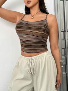 SHEIN EZwear Hơn In sọc Cami ngọn - màu nâu - Xem 6