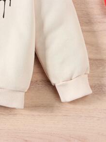 SHEIN Young Girl Heart Print Drop Shoulder Sweatshirt - Khaki - View 5