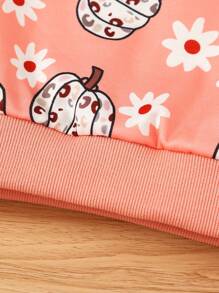 SHEIN Đứa bé gái Đồ họa Hoạt hình Tay Raglan Áo len & Quần nỉ - Hồng - Xem 8