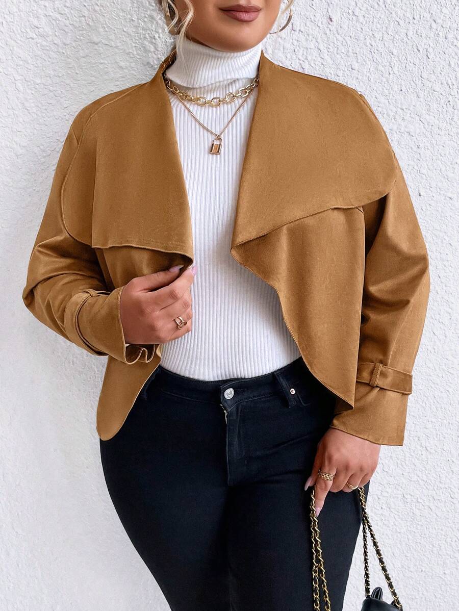SHEIN Unity 大碼大翻領開門襟夾克 - 銅色 - 查看 1
