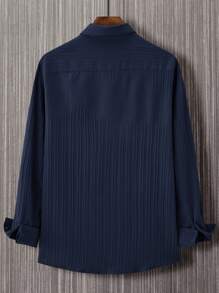 Manfinity Homme Nam Chất rắn Nút Lên Áo sơ mi - Xanh đậm - Xem 2