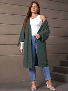 SHEIN LUNE Áo khoác cardigan thả vai cỡ lớn - màu xanh lá - Xem 6