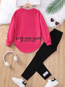 SHEIN Cô Gái Trẻ Đồ họa Khẩu hiệu Áo thun Thả vai & Xà cạp - Nhiều màu - Xem 2