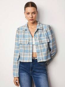 BizChic Plaid Print Flap Detail Jacket - Multicolor - View 3