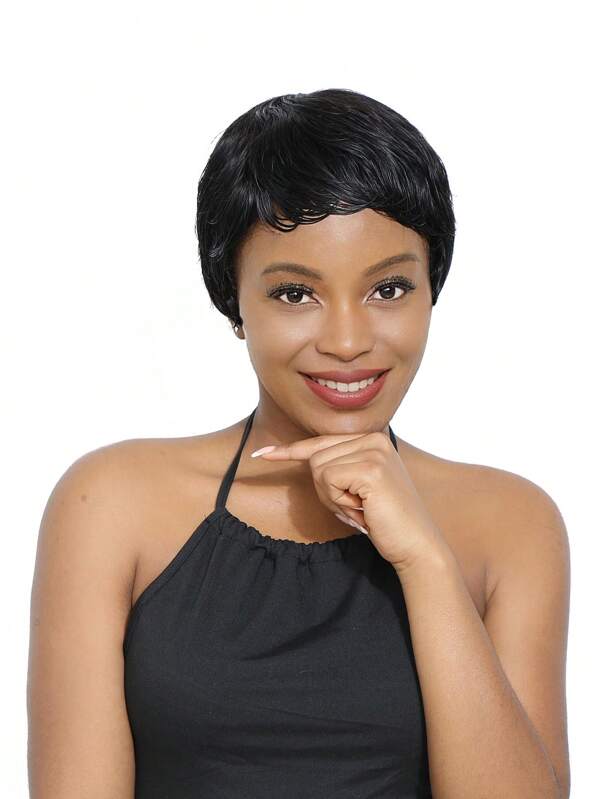 Short Wig With Bangs Pixie Cut Bangs Wig Human Hair Machine Made Wig