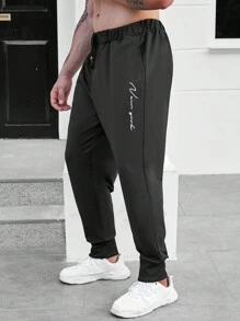 Manfinity Homme Men Plus Letter Graphic Drawstring Waist Sweatpants - Black - View 4