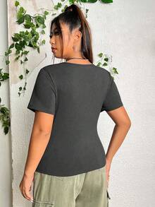 PUNK Hơn In bướm Cổ có Lỗ hổng Áo thun - Xám - Xem 2