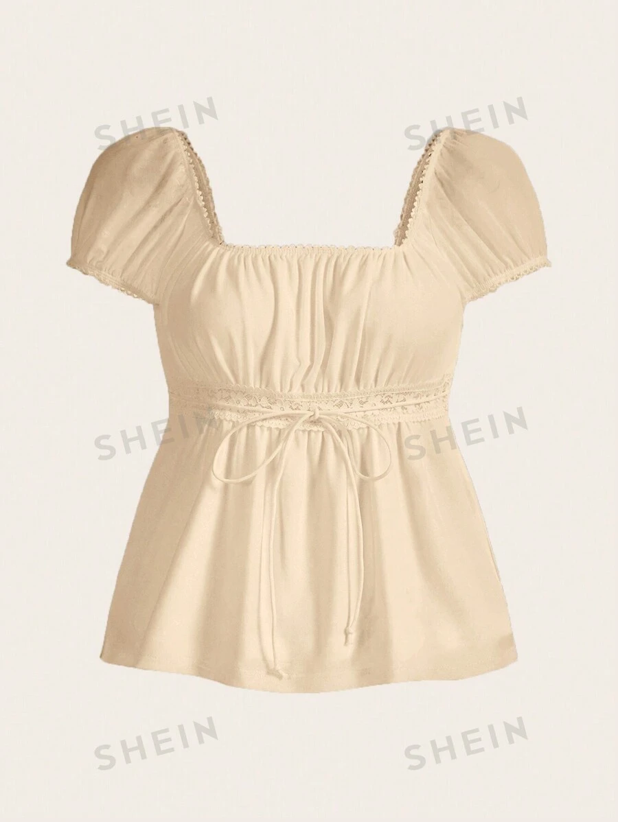 SHEIN MOD Camiseta de cuello cuadrado de cintura con cordón