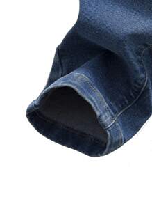 SHEIN Explorewe TWEEN BOY All-Match Casual Modern Street College Style Whisker Craft Elastic Jeans With Adjustable Drawstring Waistband & 5 Pockets, Year-Round Essential Fashionable Denim Item Summer Holiday