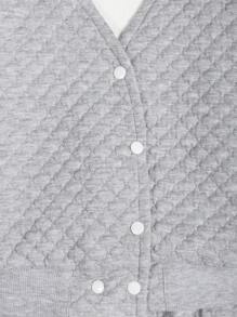 SHEIN Cô gái Tween Chất rắn Nút phía trước Chần Áo khoác & Quần nỉ & Áo thun - Xám - Xem 7