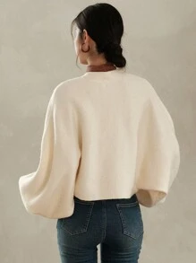 DAZY Áo khoác cardigan tay loe thắt nút phía trước, quần áo mùa thu - Màu be - Xem 3